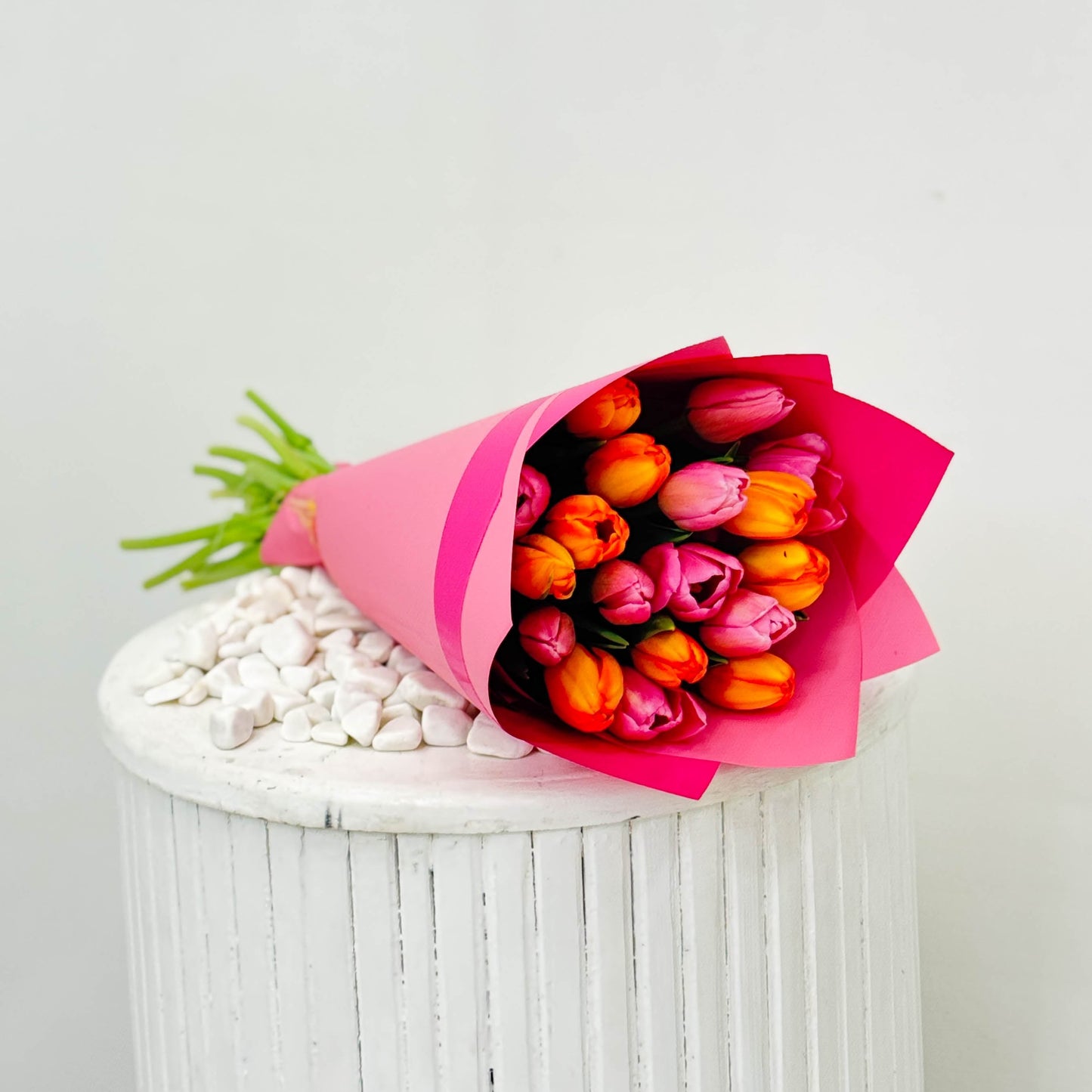 Hand Wrapped Pink & Orange Tulips