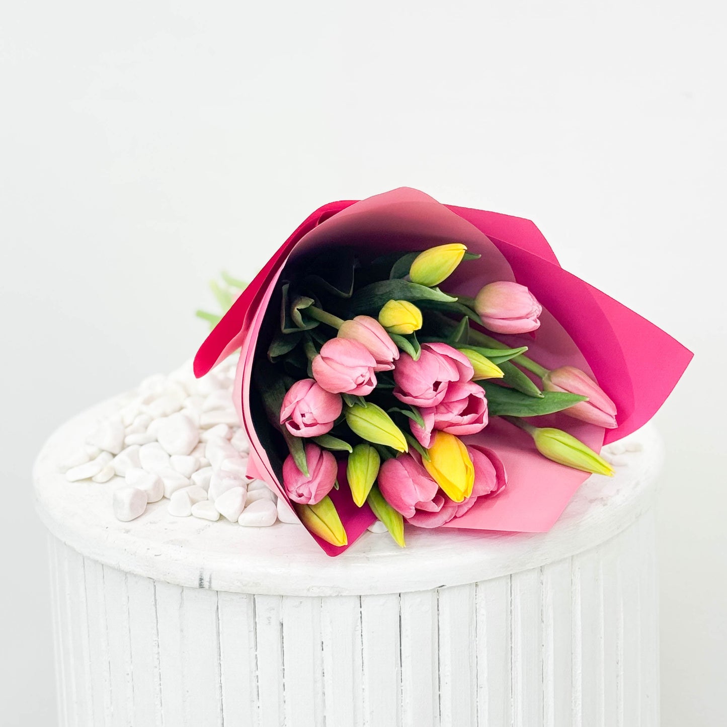 Hand Wrapped Pink & Yellow Tulips