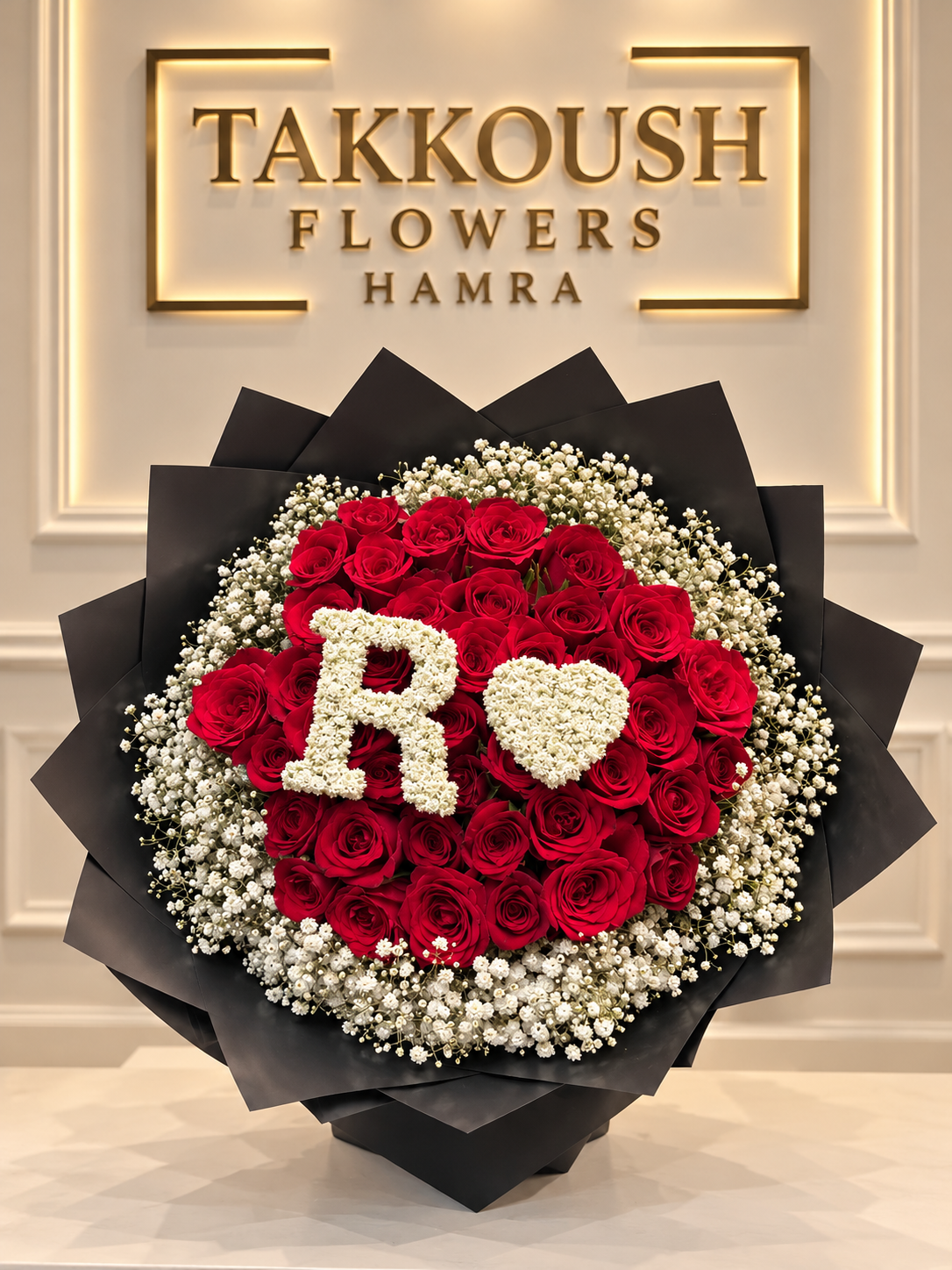Red Roses Bouquet with Initial & Heart – Love in Letter
