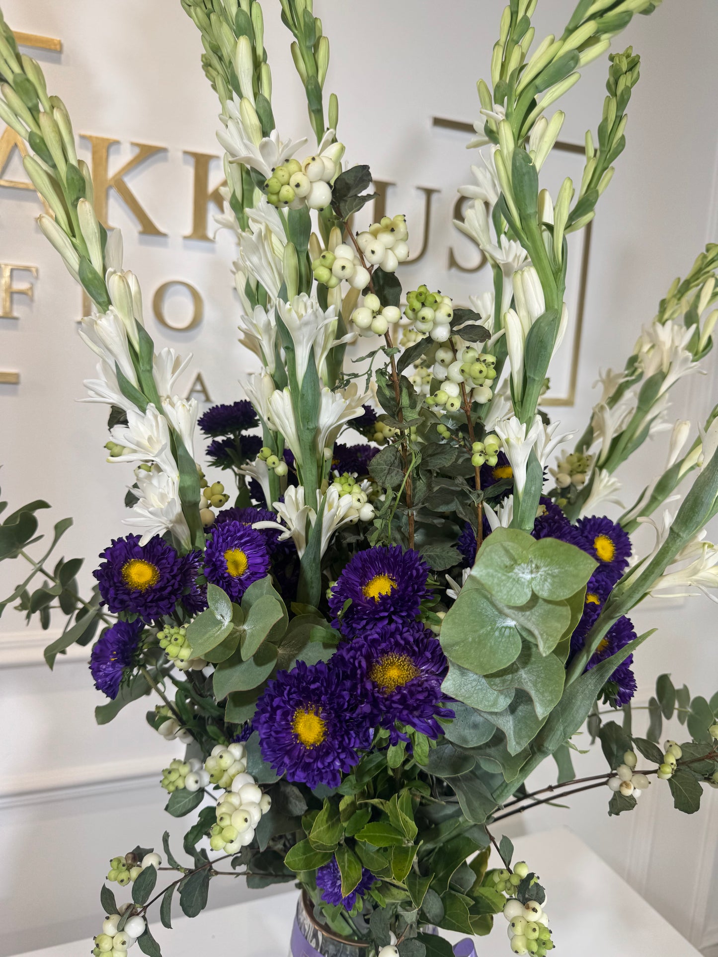 Tuberose & Purple Aster Vase Arrangement