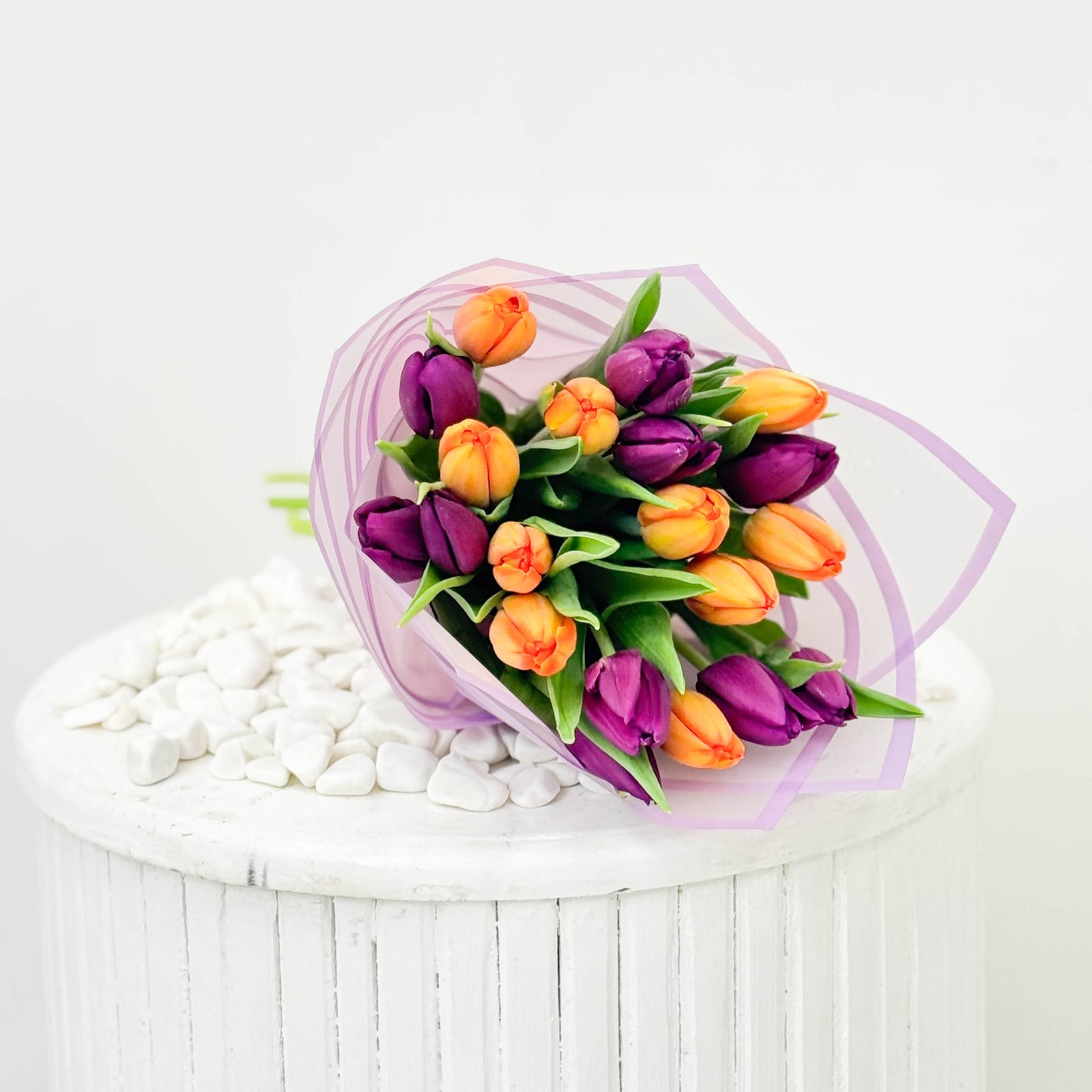 Hand Wrapped Purple & Orange Tulips