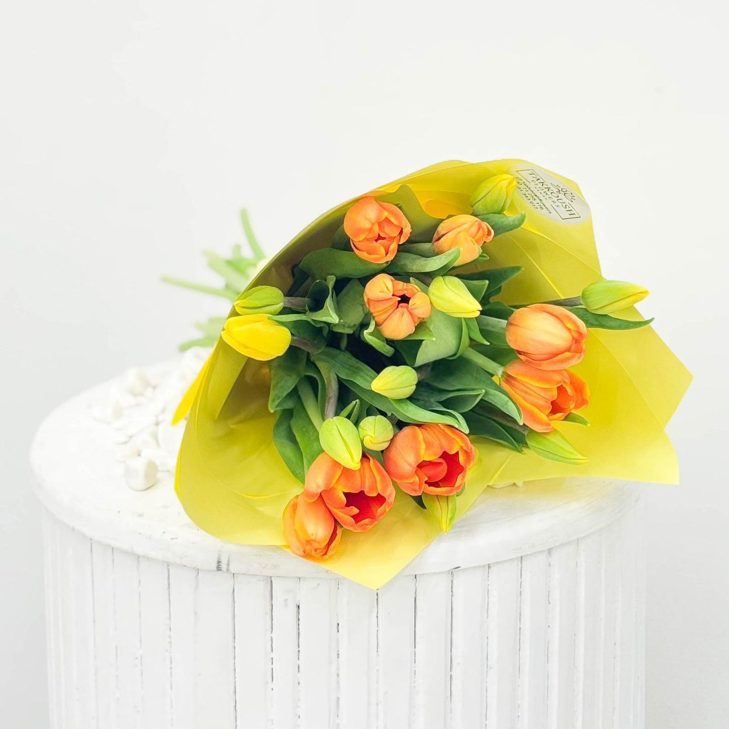 Hand Wrapped Yellow & Orange Tulips
