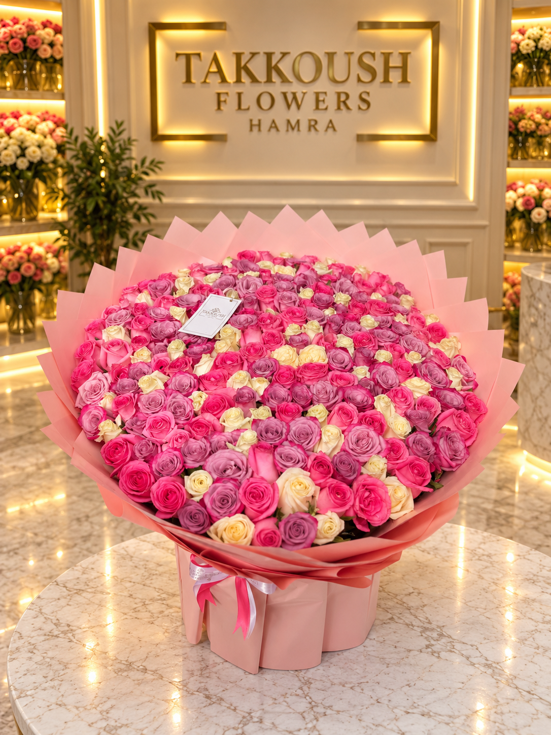250 Roses & Giant Teddy Bear – Blush & Bear