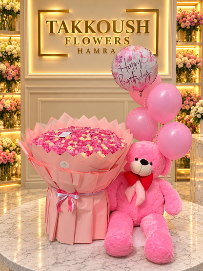 250 Roses & Giant Teddy Bear – Blush & Bear