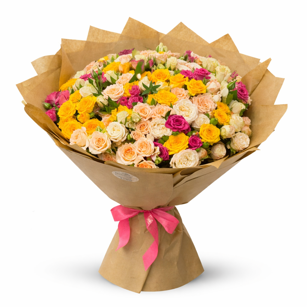 Vibrant Tied Baby Roses Bouquet