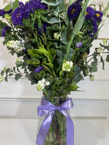 Tuberose & Purple Aster Vase Arrangement